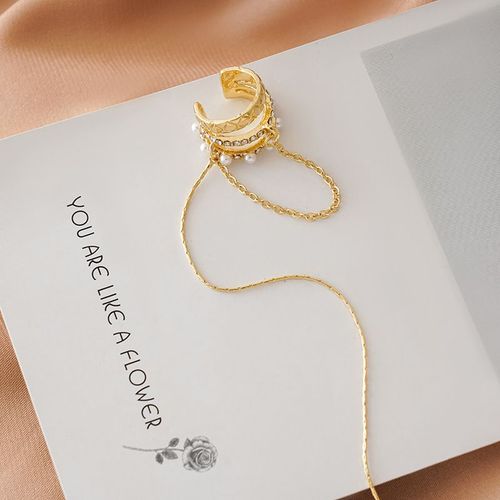 Boucles D'oreilles Géométriques Multicouches Pour Femmes, Bijoux En Zircon Brillant, Perle, Os, Sans Piercing, Longue Chaîne
