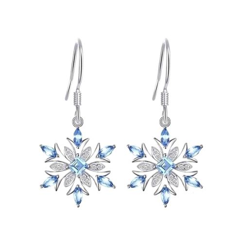 Boucles D'oreilles De Noël En Zircon Bleu Doux Pour Femmes, Collier Coréen, Flocon De Neige, Pendentif Goutte, Bijoux De Fête, Cadeau