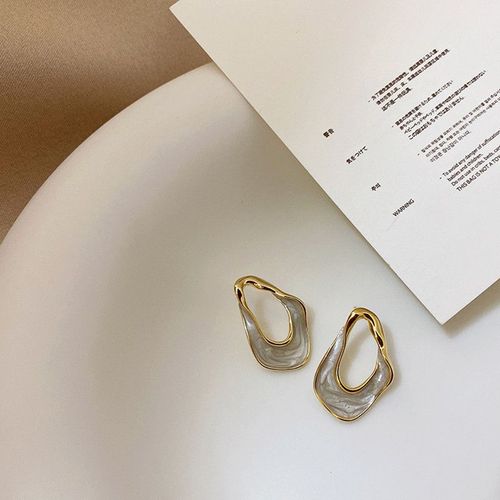 Boucles D'oreilles Géométriques Pour Femmes, S925, En Émail Multicolore, Creux, Blanc, Vert, Marron, Métal, Tendance