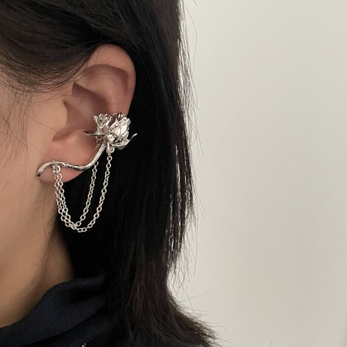 1pc Personnalité Couleur Argent Hip Hop Mode Cool Boucles D'oreilles Charme Fleur Rose En Métal Chaîne Dangle Boucles D'oreilles Pour Les Femmes Bijoux De Fête