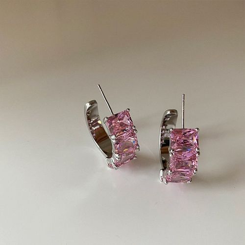 Boucles D'oreilles En Zircon Rose Pour Femmes, Bijoux Tendance, Doux, Simple, Classique, Tempérament, Géométrique, Long, Irrégulier, En Métal, Cadeaux