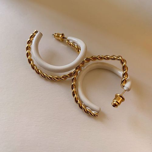 Boucles D'oreilles En Forme De C Pour Femmes, Hyperbole, Chaîne En Métal Doré, Double Couche, Géométrique Torsadé, Blanc, Nouvelle Collection
