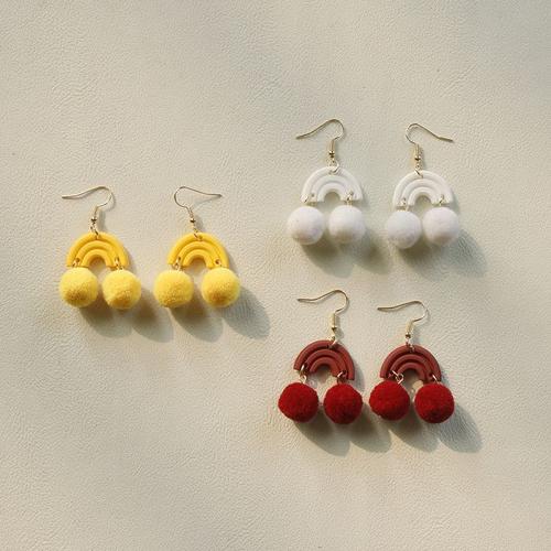 Boucles D'oreilles Bohèmes Tendance En Acrylique Macaron, Crochet D'oreille Géométrique Arqué En Boule De Peluche, Bijoux De Voyage Pour Femmes, Cadeaux