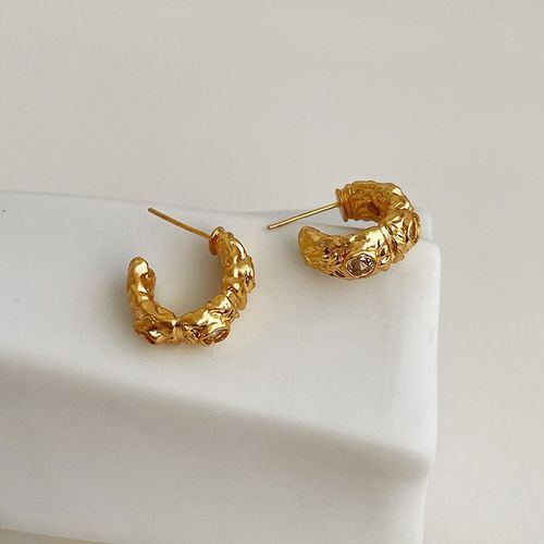 Boucles D'oreilles Vintage En Métal Zircon Pour Femmes, Bijou Simple Géométrique Irrégulier En Forme De C Rouge Transparent, S925
