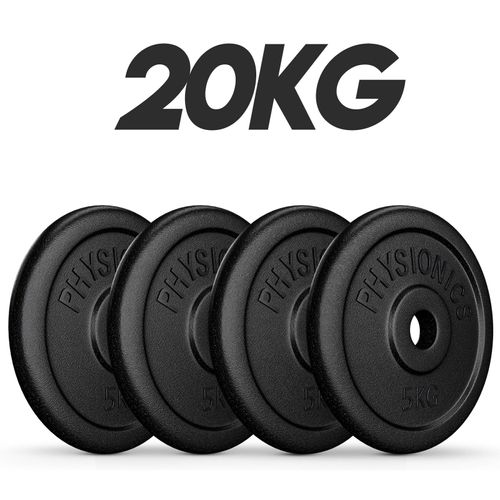 Physionics® Set De Disques De Poids - 4x5 Kg, En Fonte, Ø30mm, Pour Barre Longue/Courte - Ensemble De Plaques De Poids, Musculation