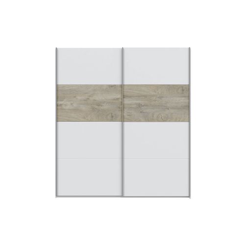 Armoire Penderie Emma Avec Portes Coulissantes L180 X H200cm - Blanc / Bois