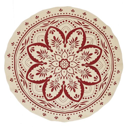 Tapis Rond Imprimé Mandala - Diamètre 120 Cm - Terracotta