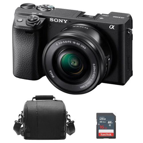 Sony Alpha A6400 Black kit SEL 16-50mm F3.5-5.6 OSS Black + Camera Bag + 16GB SD card