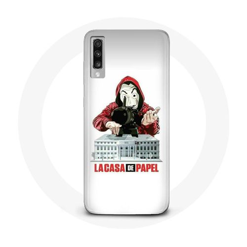 Coque Pour Samsung Galaxy A50 La Casa De Papel Masque Logo Fond Blanc