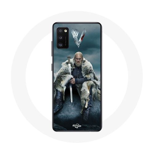 Coque Pour Samsung Galaxy A41 Vikings Série Saison 6 Ragnar Lothbrok Logo V Epée Gris Fond Brouillard