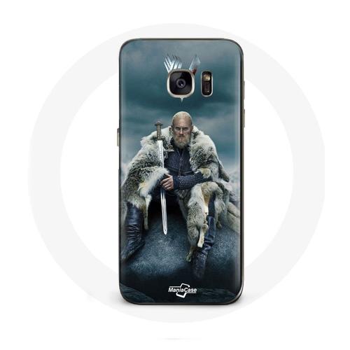 Coque Pour Samsung Galaxy S6 Edge Vikings Série Saison 6 Ragnar Lothbrok Logo V Epée Gris Fond Brouillard