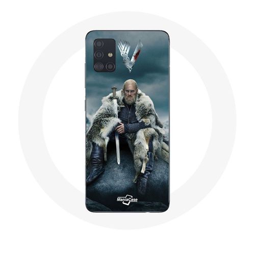 Coque Pour Samsung Galaxy A71 Vikings Série Saison 6 Ragnar Lothbrok Logo V Epée Gris Fond Brouillard