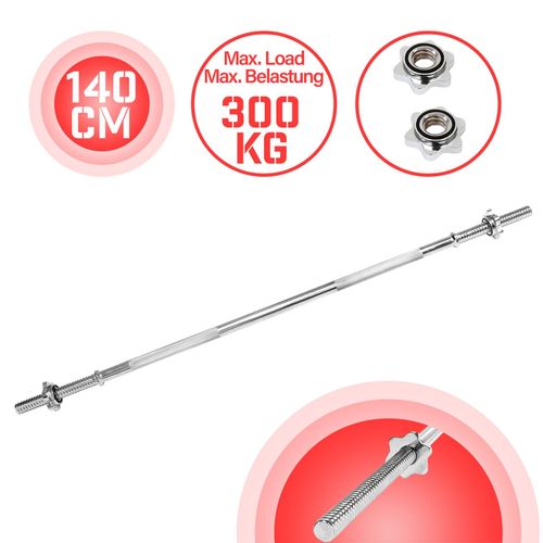 Physionics® Barre D'haltère Longue - 140 Cm, Ø30mm, 2 Fermoirs, Poignées Antidérapantes - Barre De Musculation, Haltérophilie