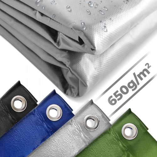 Jago® Bâche de Protection - 4x8m, Imperméable, Polyester Revêtu de PVC 650 g/m², Gris - Couverture pour Véhicules, Meubles de Jardin