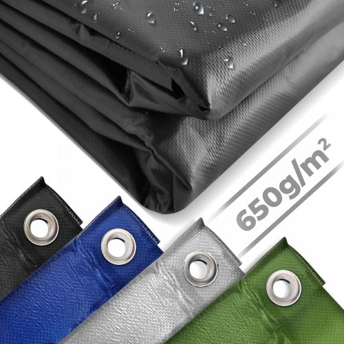 Jago® Bâche de Protection - 5x6m, Imperméable, Polyester Revêtu de PVC 650 g/m², Noir - Couverture pour Véhicules, Meubles de Jardin