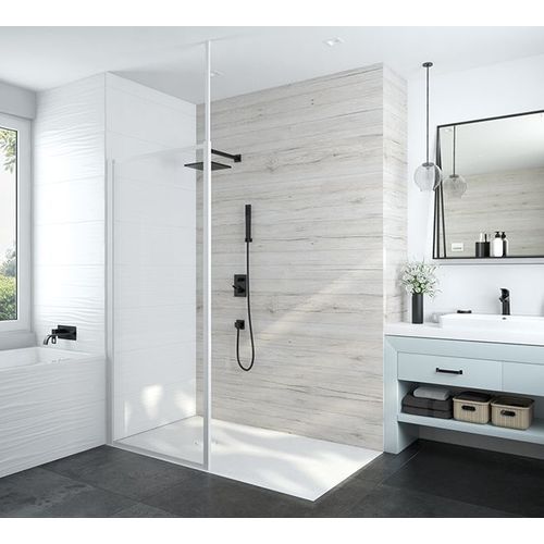 Paroi fixe douche ouverte 1000x1900 mm verre transparente profilé blanc ATOUT 3 Leda