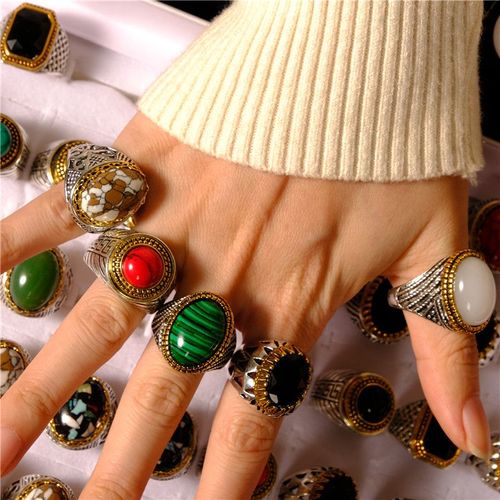 Bague De Mariage Rétro Classique En Métal Pour Hommes Et Femmes, Couleur Argent, Strass, Large, Cadeau, 5 Pièces/Lot