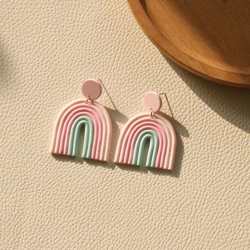 Boucles D'oreilles Longues Géométriques Pour Femmes, Nouvelle Collection Printemps-Automne, Couleur Bonbon Dégradé Céramique Argile, Bijoux Cadeaux 2022
