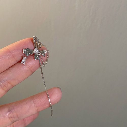 Boucles D'oreilles Vintage Asymétriques Pour Femmes, Bijoux En Métal Argenté, Bosse Papillon, Clip En Os, Personnalité Chic, Strass, Accessoires