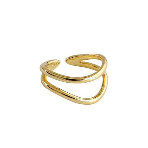 Bagues Ouvertes À 2 Couches En Métal Doré Simple Pour Femmes Et Filles, Accessoires De Bijoux Chics De Tempérament, Cadeaux, Nouveau Design À La Mode