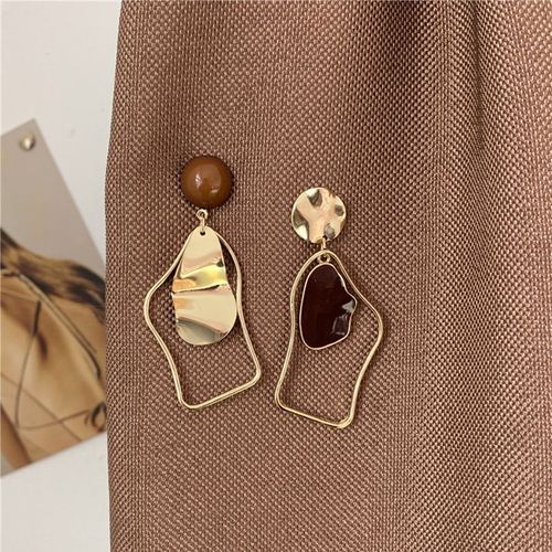 Boucles D'oreilles Géométriques Irrégulières En Métal, Bijoux Goutte D'eau Vintage Marron Pour Femmes Et Filles