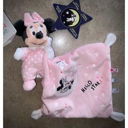 Doudou Minnie Rose Disney Baby Hello Star Mouchoir Lune Etoiles Fluo Peluche Jouet Bebe