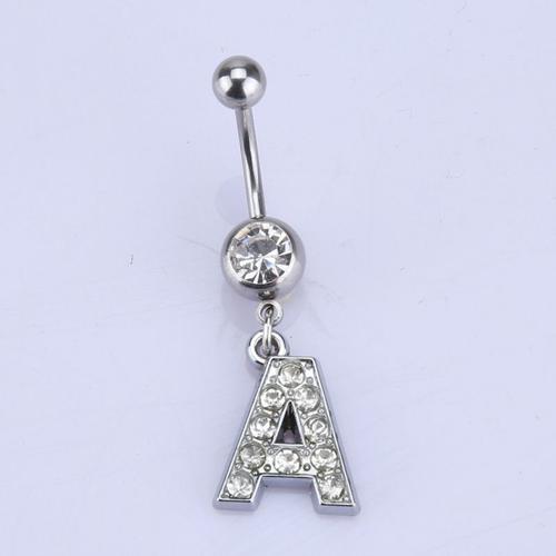 Piercing De Nombril Avec Lettres A-Z, Anneau De Nombril, Barre De Clou Pendante, Cristal Acier Inoxydable Zircon Pour Femmes, Bijoux Corporels 14g