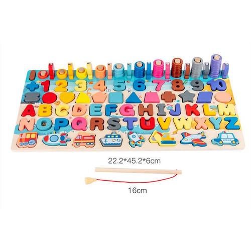 7 En 1 Puzzle Montessori En Bois Pour Enfants, Forme Puzzle Comptage Des Correspondances Jeu De Pêche Pour 2 3 4 5 Ans Enfants Jouet