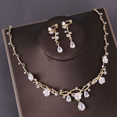 Ensemble De Boucles D'oreilles Et Collier De Mariage En Zircon, Strass, Fleur À La Mode, Bijoux Pour Femmes, Robes De Mariée, Accessoires, Cadeau De Fête