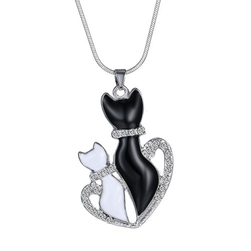 Collier En Métal Émaillé Pour Couple, Chat Noir Et Blanc, Pendentif En Forme De C¿Ur Pour Amoureux, Cadeau Pour Maman Et Enfants, Bijoux Pour Mères