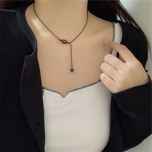Collier Ras Du Cou Avec Pendentif Planète Étoile Noire Pour Femmes, Chaîne Courte, N¿Ud Rose, Clavicule, Bijoux Cadeau, Mode Coréenne