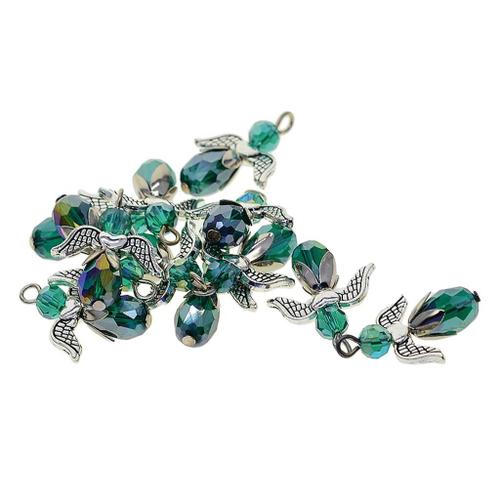 12pcs Crystal Angel Charms Pendentifs De Fées Antiques Pour L'artisanat D'enfants D'arbre De Noël - Vert Foncé