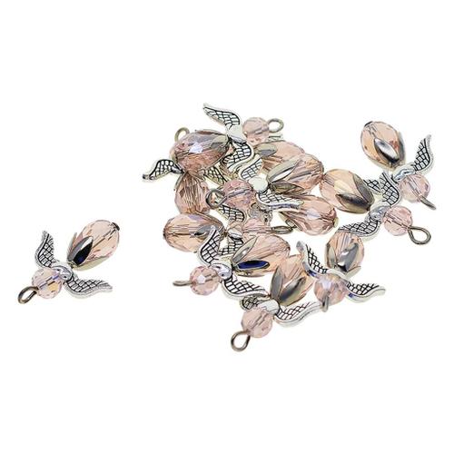 12pcs Crystal Angel Charms Pendentifs De Fées Antiques Pour L'artisanat D'enfants D'arbre De Noël - Rose