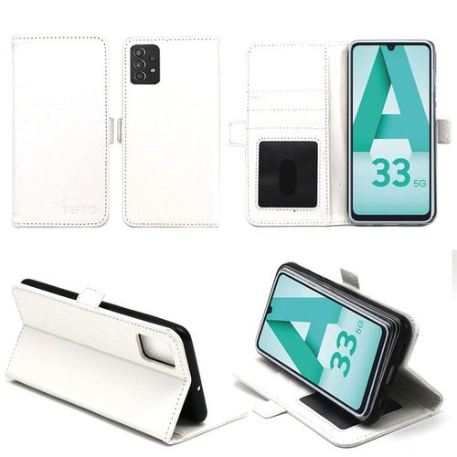 Samsung Galaxy A33 5g Etui Protection Portefeuille Blanc À Rabat Avec Porte Cartes - Housse Samsung Galaxy A33 5g Folio Blanche Coque Silicone Antichoc Smartphone 2022 - Accessoires Pochette Case