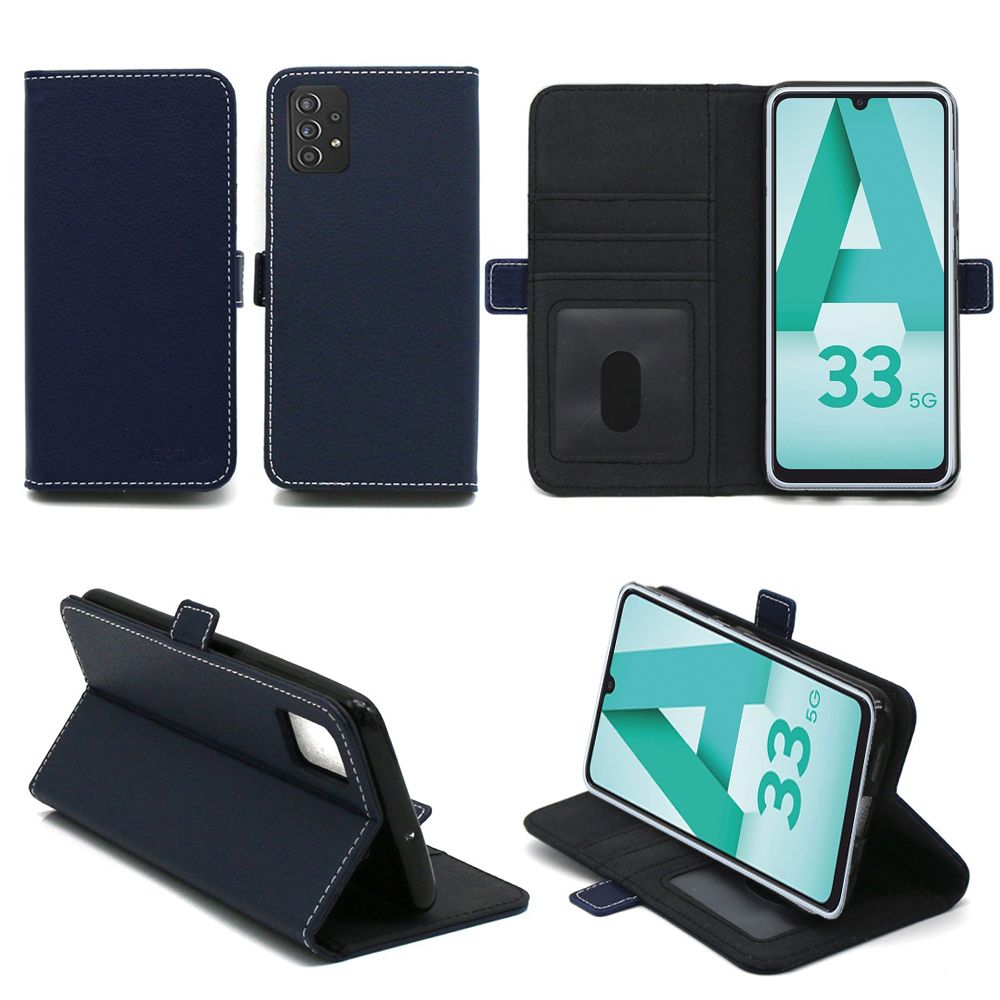 Samsung Galaxy A33 5g Etui Protection Portefeuille Bleu À Rabat Avec Porte Cartes - Housse Folio Bleue Navy Coque Silicone Antichoc Smartphone 2022 - Accessoires Pochette Case