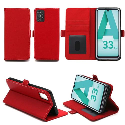 Samsung Galaxy A33 5g Etui Protection Portefeuille Rouge À Rabat Avec Porte Cartes - Housse Samsung Galaxy A33 5g Folio Coque Silicone Antichoc Smartphone 2022 - Accessoires Pochette Case