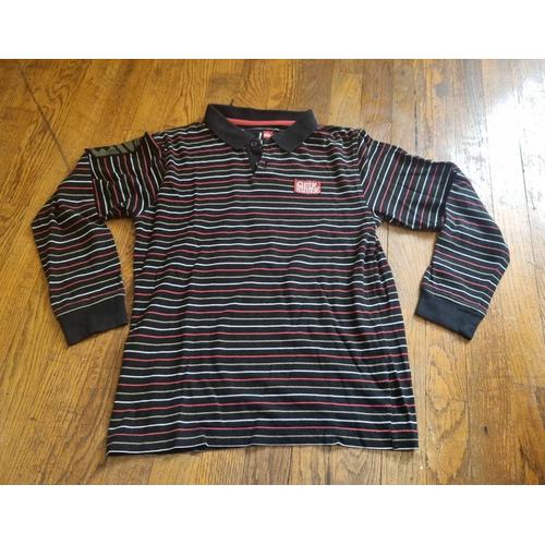 Polo Manche Longue Garçon Quicksilver Noir À Rayure Taille 12ans