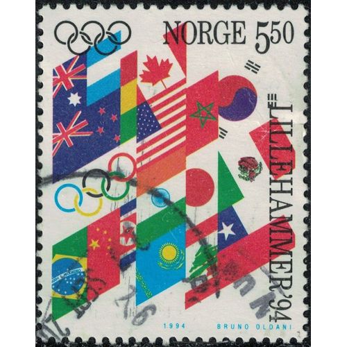 Norvège 1994 Oblitéré Used Jeux Olympiques Hiver Lillehammer Drapeaux Y&t No 1105 Su