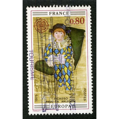 Timbre Oblitéré Picasso,Paul En Arlequin,Europa,France,Postes 1975,0,80