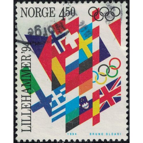 Norvège 1994 Oblitéré Used Jeux Olympiques Hiver Lillehammer Drapeaux Y&t No 1104 Su