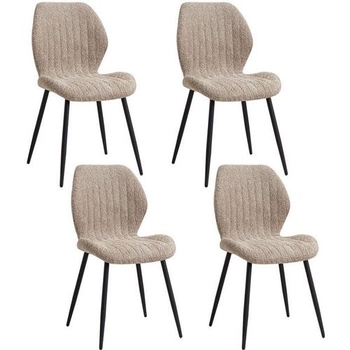 Lot De 4 Chaises - Chaise De Salle À Manger Rétro -Chaise En Lin-Pieds En Métal(Brun Clair)