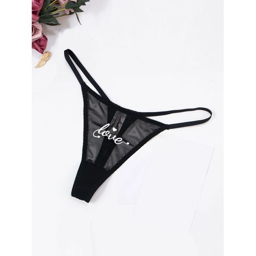 Culotte Taille Basse En Maille Pour Femme,Sous-Vêtement String Pour Femme,Lingerie Sexy,Imprimé Bouche Et Lettre,Document Solide,Mode - Type Black2-Xl