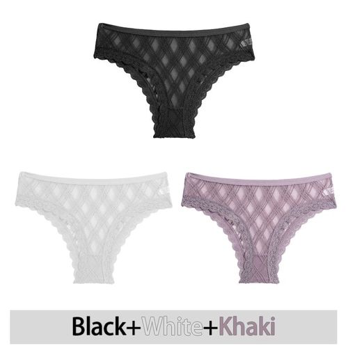 Culotte En Maille Grande Taille En Dentelle M-2xl,Culotte Évidée,Sous-Vêtements Transparents Sexy,Culotte Taille Basse,Lingerie Intime Pour Filles,Ensemble De 3 Pièces - Type [Set 2]-3pcs-2xl