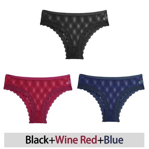 Culotte En Maille Grande Taille En Dentelle M-2xl,Culotte Évidée,Sous-Vêtements Transparents Sexy,Culotte Taille Basse,Lingerie Intime Pour Filles,Ensemble De 3 Pièces - Type [Set 1]-3pcs-L