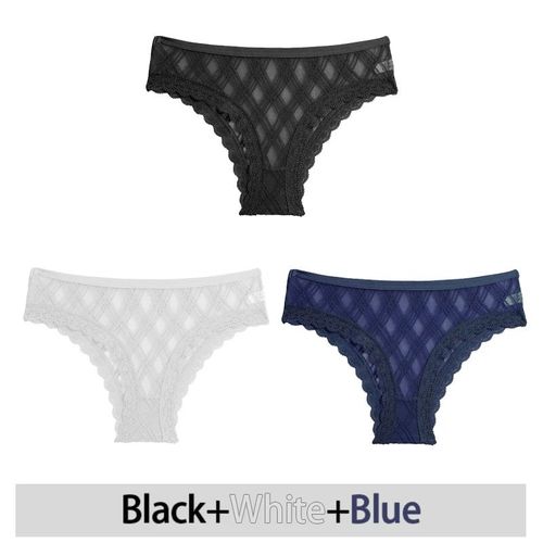 Culotte En Maille Grande Taille En Dentelle M-2xl,Culotte Évidée,Sous-Vêtements Transparents Sexy,Culotte Taille Basse,Lingerie Intime Pour Filles,Ensemble De 3 Pièces - Type [Set 5]-3pcs-M