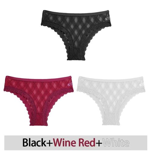 Culotte En Maille Grande Taille En Dentelle M-2xl,Culotte Évidée,Sous-Vêtements Transparents Sexy,Culotte Taille Basse,Lingerie Intime Pour Filles,Ensemble De 3 Pièces - Type [Set 3]-3pcs-Xl