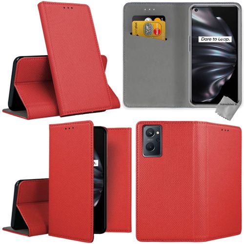 Housse Etui Coque Pochette Portefeuille Pour Oppo A36 / A76 / A96 / Realme 9i + Film Ecran - Rouge Magnet