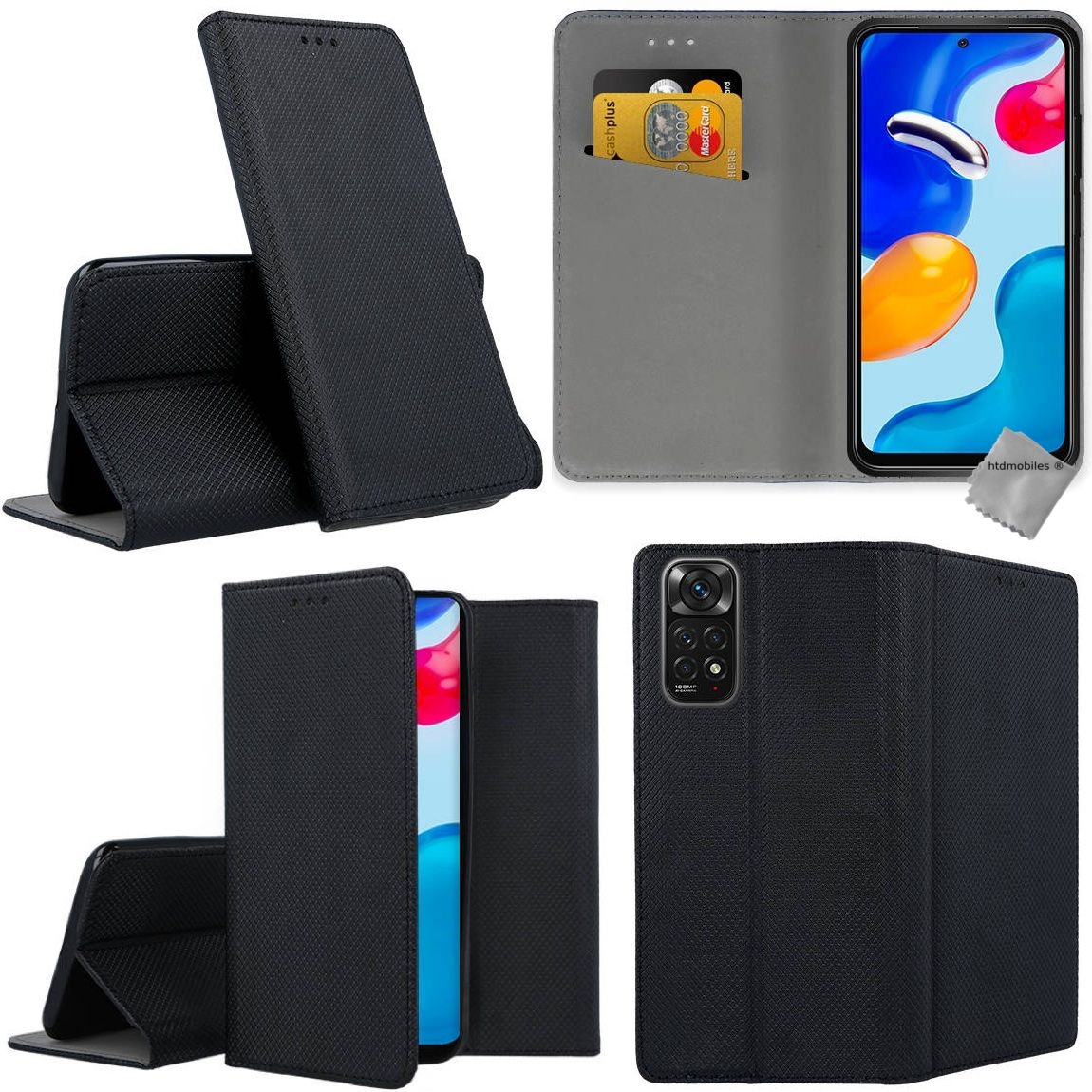 Housse Etui Coque Pochette Portefeuille Pour Xiaomi Redmi Note 11 4g / Redmi Note 11s + Film Ecran - Noir Magnet