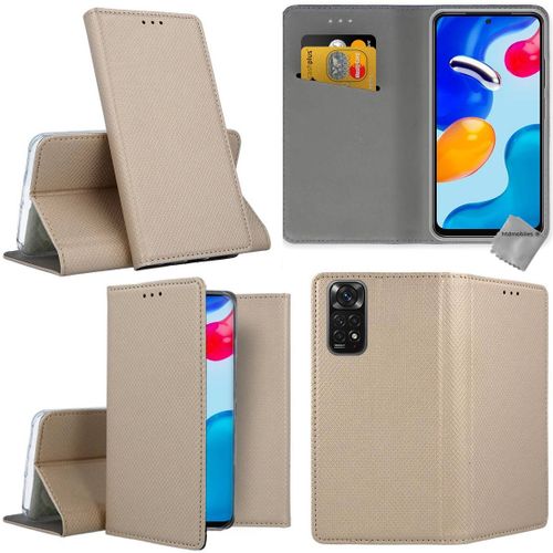 Housse Etui Coque Pochette Portefeuille Pour Xiaomi Redmi Note 11 4g / Redmi Note 11s + Film Ecran - Or Magnet