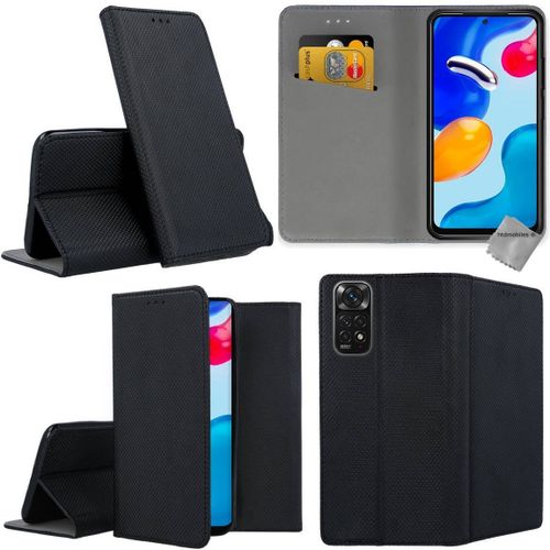 Housse Etui Coque Pochette Portefeuille Pour Xiaomi Redmi Note 11 4g / Redmi Note 11s + Verre Trempe - Noir Magnet